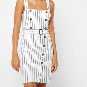 Forever 21 Overall Button Front Belt Dress Pin Stripe White S